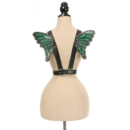 Black/Green Vegan Leather Butterfly Wings