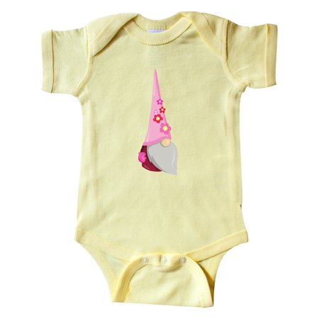 Inktastic Cute Gnome Gnome With Pink Hat Pink Flowers Gift Baby Girl Bodysuit