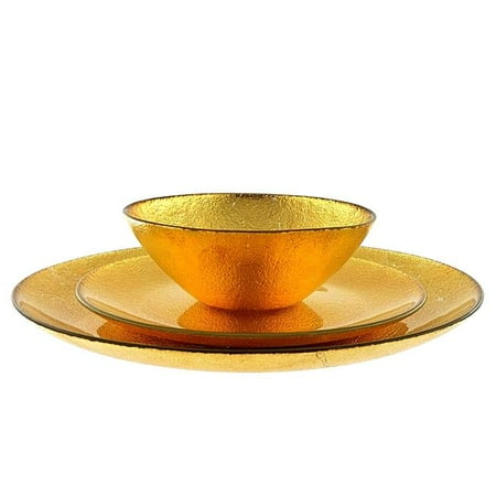 Red Pomegranate Collection 0977-1 Aura Dinnerware Set Gold - 12 Piece