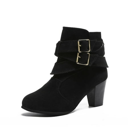 YAZI Women s Chunky High Heel Ankle Booties