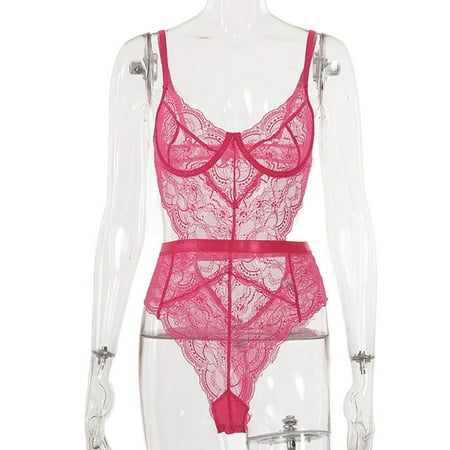 Capreze Ladies Lingerie Deep V Bodysuit Lace Mini Sleepwear See Through Women Teddy Crotchless Sexy Floral Fluorescent Powder L
Capreze Ladies Lingerie Deep V Bodysuit Lace Mini Sleepwear See Through Women Teddy Crotchless Sexy Floral Fluorescent Powder L