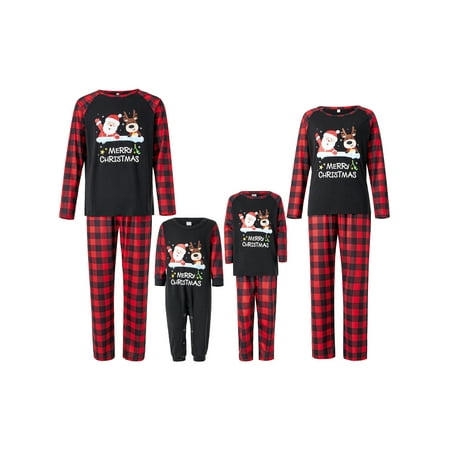 

Ma&Baby Matching Family Christmas Pajamas Sets Cartoon Tops Plaid Pants 2Pcs Set Xmas Sleepwear