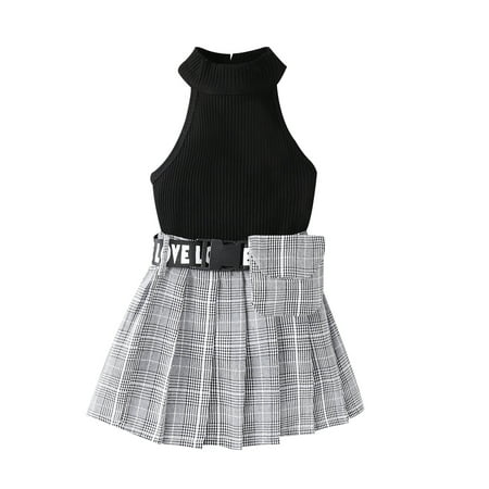 Arvbitana Toddler Girl Skirt Set Sleeveless High Neck Solid Ribbed Vest Plaid Pleated Skirt Infant Summer Outfits 
Arvbitana Toddler Girl Skirt Set Sleeveless High Neck Solid Ribbed Vest Plaid Pleated Skirt Infant Summer Outfits
