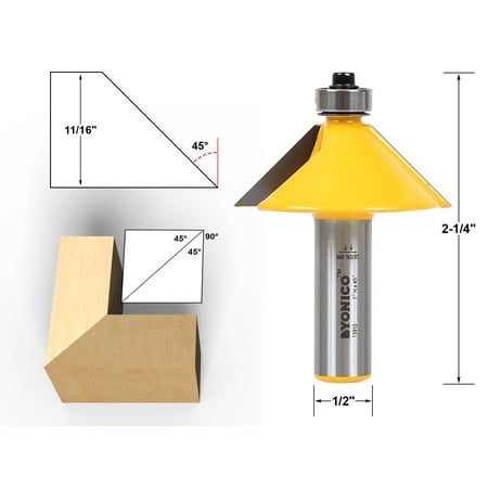 Yonico 45° Chamfer & Bevel Edging Router Bit - 1/2 Shank - 13915