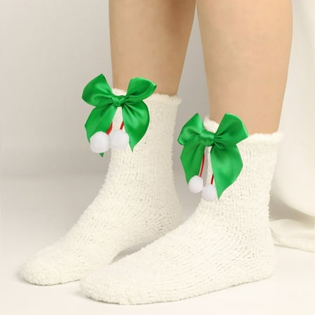 4 pair Women Socks Bowknot Pure Color Socks Over Festival Christmas Color Random