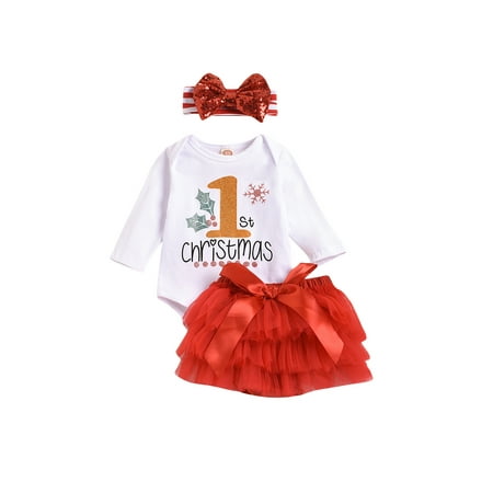 Licupiee Baby Girl 1st Christmas Outfits Ruffle Sleeve Romper Tulle Tutu Skirt Headband 3Pcs Holiday Skirt Set 
Licupiee Baby Girl 1st Christmas Outfits Ruffle Sleeve Romper Tulle Tutu Skirt Headband 3Pcs Holiday Skirt Set