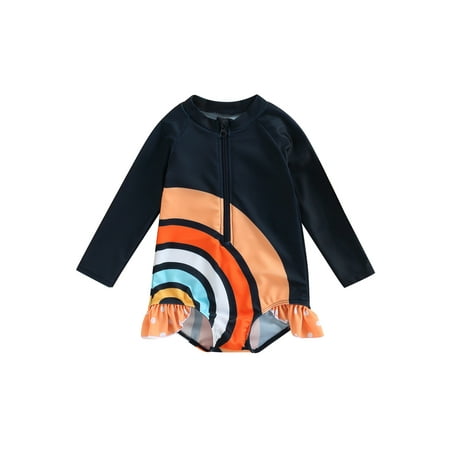 Toddler One Piece Swimsuit Girls Rainbow Print Round Neck Long Sleeve Ruffle Swimwear
Toddler One Piece Swimsuit Girls Rainbow Print Round Neck Long Sleeve Ruffle Swimwear