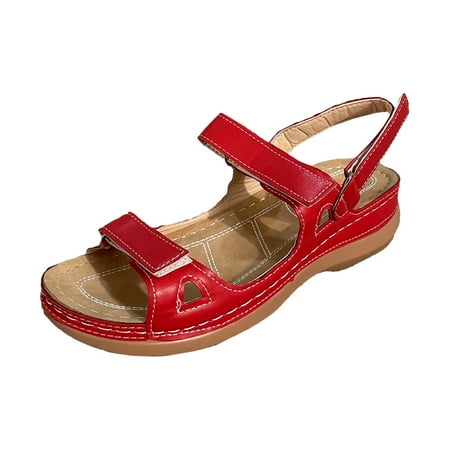 Kukoosong Comfy Women Sandals Lunge Wide Stripe Shoes Lightweight Beach Roman Sandals Casual Shoes Wedge Sandals Red 37