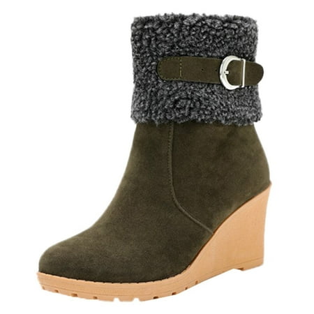 Mackneog Women s Short Boots Pointed Toe Wedges Short Boots Green 8.5