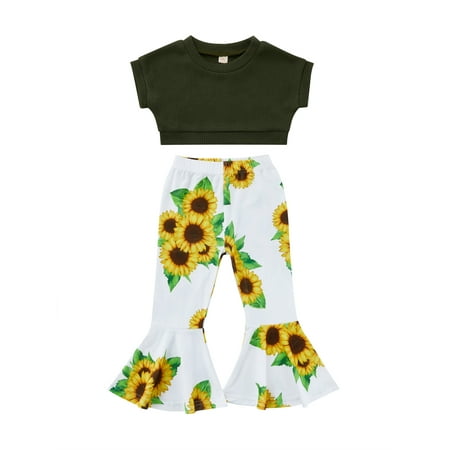 Canrulo 2pcs Toddler Little Girls Kids Clothes Solid Knit Short Sleeve T Shirts+Sunflowers Printed Flare Pants Sets Green 3-4 Years
Canrulo 2pcs Toddler Little Girls Kids Clothes Solid Knit Short Sleeve T Shirts+Sunflowers Printed Flare Pants Sets Green 3-4 Years