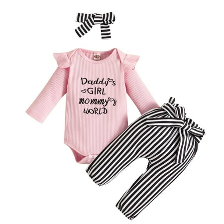 EHTMSAK Newborn Infant Baby Toddler Girl 3PCS Ruffle Bodysuit and Striped Pants Set Long Sleeve Outfits Clothing Set Letter Print with Headband Pink 0-18M 100
EHTMSAK Newborn Infant Baby Toddler Girl 3PCS Ruffle Bodysuit and Striped Pants Set Long Sleeve Outfits Clothing Set Letter Print with Headband Pink 0-18M 100