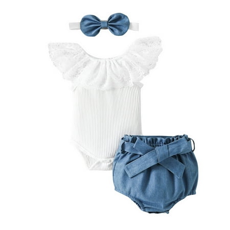 Baby Girl Summer Rompers Set Lace Ribbed Sleeveless Jumpsuit and Casual Ruffled Shorts Headband 0-12Months
Baby Girl Summer Rompers Set Lace Ribbed Sleeveless Jumpsuit and Casual Ruffled Shorts Headband 0-12Months