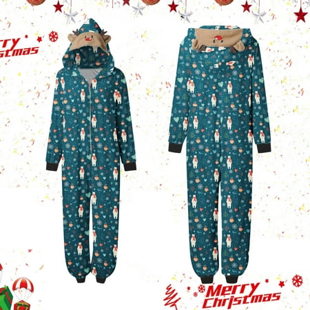 

ZMHEGW Christmas Pajamas Fashion Mommy Romper For Family Matching Cute Big Headed Deer Print Pjs Plaid Long Sleeve Jumpsuit Soft Casusal Holiday Sleepwear