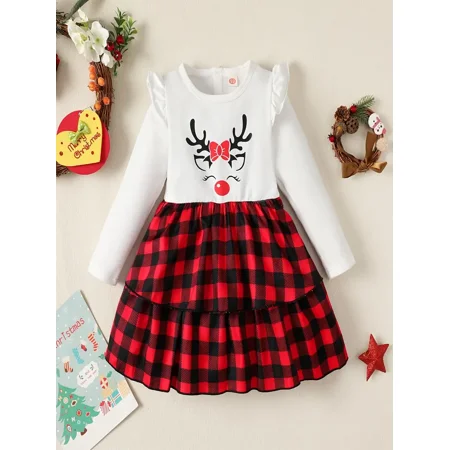 Girls Ruffle Shoulder Long Sleeve Reindeer Print Plaid Dress Kids Clothes For Christmas
Girls Ruffle Shoulder Long Sleeve Reindeer Print Plaid Dress Kids Clothes For Christmas
