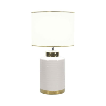 Large Contemporary Style Round White & Gold Ceramic Table Lamp with White Drum