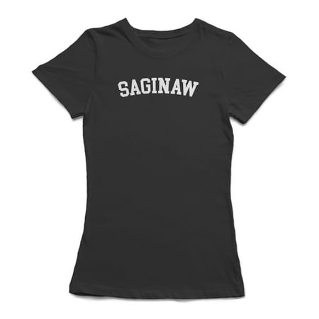 Saginaw White Text Women's Black T-shirt