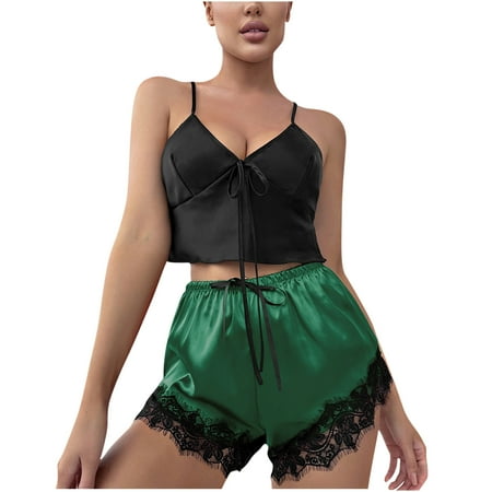 Womens Silk Satin Summer Pajamas Sets Sexy 2 Piece Lace Spaghetti Strap Cami Tops and Shorts Lingerie Set Sleepwear
Womens Silk Satin Summer Pajamas Sets Sexy 2 Piece Lace Spaghetti Strap Cami Tops and Shorts Lingerie Set Sleepwear