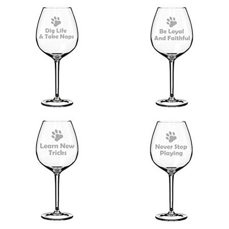 Set of 4 Wine Glass Goblet Dog Wisdom Collection (20 oz Jumbo)