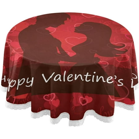 

Hyjoy 60 Valentine s Day Round Tablecloth Romantic Valentine s Day Kiss Round Table Cloth Water Resistant Spill Proof Large Table Cover for Valentine s Day Romantic Dinner Decorate