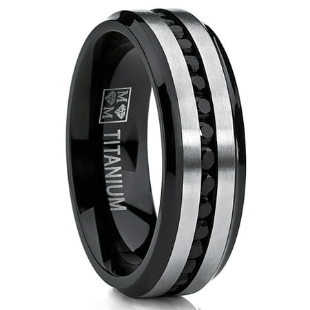Two Tone Black Titanium Men's Eternity Engagement Wedding Band Ring Black Cubic Zirconia 7mm