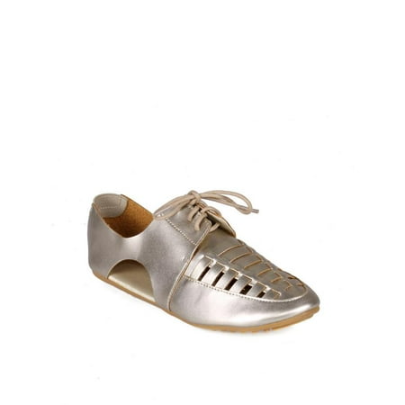 Nature Breeze Metallic Women s Cutout Oxford Flats in Lt.Gold