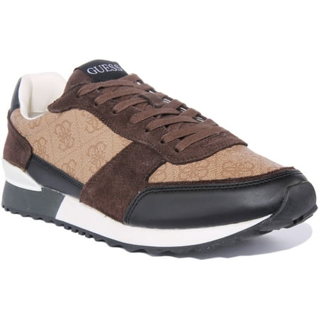 Guess Men s Lace Up Running Inspired Retro Trainers In Brown Size 10.5
