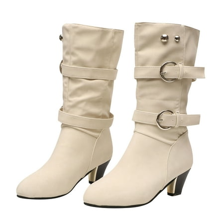 

EQWLJWE 2022 Booties for Autumn Winter Thick Heel Mid-tube Boots With Belt Buckle Warm Women s Shoes Deals Discount Clearance