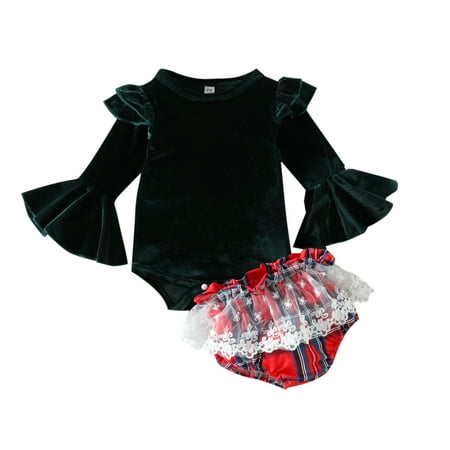 Xmas Baby Girls Long Ruffled Sleeve Solid Romper Bodysuit Tops Plaid Patchwork Shorts Pants Christmas Outfits Set 2PCS For 6-12 Months
Xmas Baby Girls Long Ruffled Sleeve Solid Romper Bodysuit Tops Plaid Patchwork Shorts Pants Christmas Outfits Set 2PCS For 6-12 Months