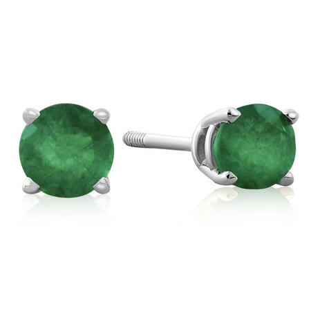 14K White Gold Emerald Stud Earrings, 1/2ct Total Weight 4mm
