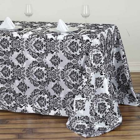 BalsaCircle 90"x156" Black White Damask Flocked Tablecloth - Party Wedding Reception Catering Dining Home Table Linens