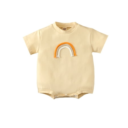 Nokpsedcb Infants Baby Girl Rainbow Romper Short Sleeve Round Neck Rainbow Stitched Buttoned Crotch Tops for Summer Spring Beige 12-18 Months
Nokpsedcb Infants Baby Girl Rainbow Romper Short Sleeve Round Neck Rainbow Stitched Buttoned Crotch Tops for Summer Spring Beige 12-18 Months