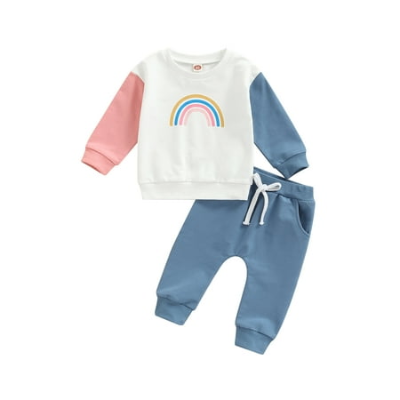 Genuiskids 2 Pcs Newborn Cute Pants Set Toddler Rainbow Print Long Sleeve Round Neck Sweatshirt Solid Color Trousers with Pockets 0-3T
Genuiskids 2 Pcs Newborn Cute Pants Set Toddler Rainbow Print Long Sleeve Round Neck Sweatshirt Solid Color Trousers with Pockets 0-3T