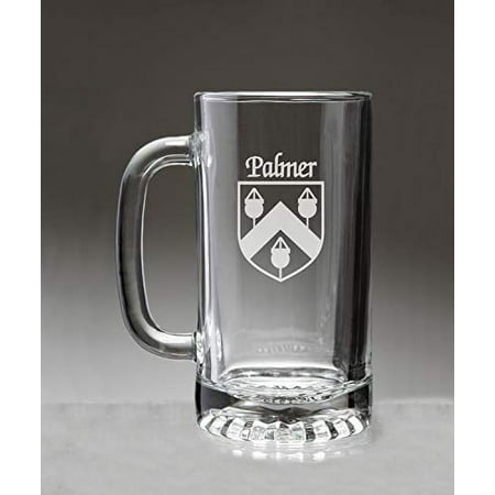 Palmer Irish Coat of Arms Glass Beer Mug (Sand Etched)