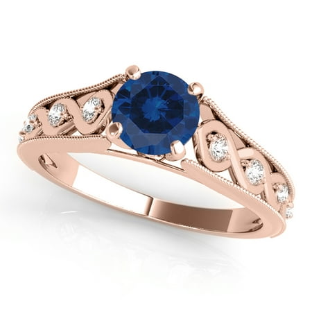 1 Ct. Halo Unique Design Sapphire And Diamond Engagement Ring Crafted In 14k Solid Rose Gold