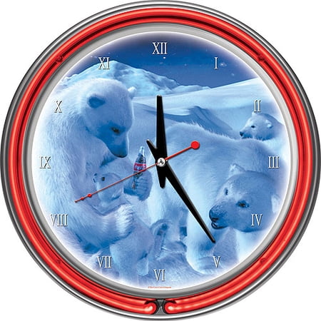 Coca-Cola 14" Neon Wall Clock, Polar Bears with Coke Bottle Nest