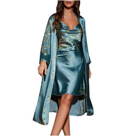 Women s 2 Piece Floral Pajamas Set Sexy Sling Nightdress with Robe Fashion V Neck Camisole Lingerie Sleepwear Babydoll 
Women s 2 Piece Floral Pajamas Set Sexy Sling Nightdress with Robe Fashion V Neck Camisole Lingerie Sleepwear Babydoll