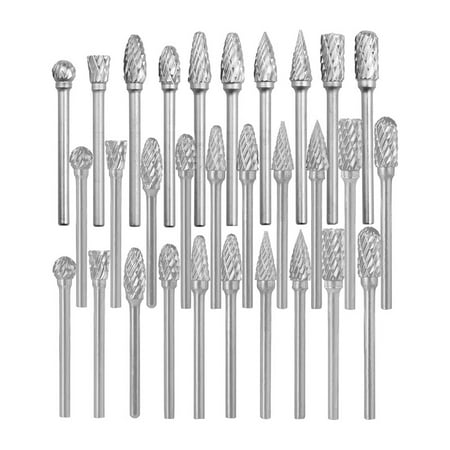 30 Pcs Double Cut Titanium Carbide Burr Set - 1/8 Inch (3mm) Handle and 1/4 Inch (6mm) Head Size Tungsten Carbide