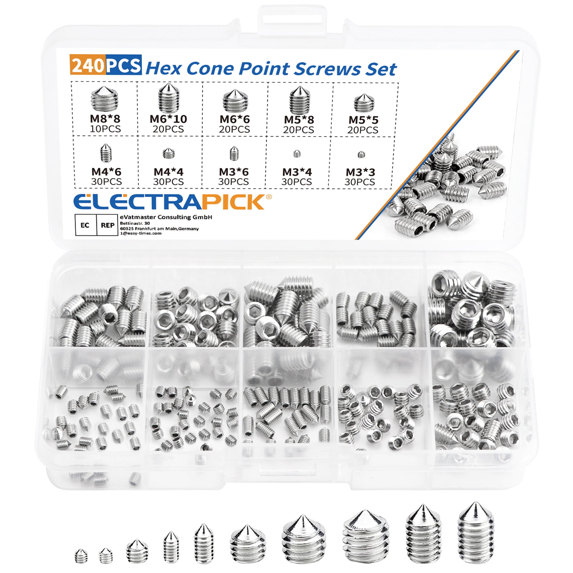 Electrapick Pack Pcs Grub Screws Taper Tip M M M M M Hex Socket