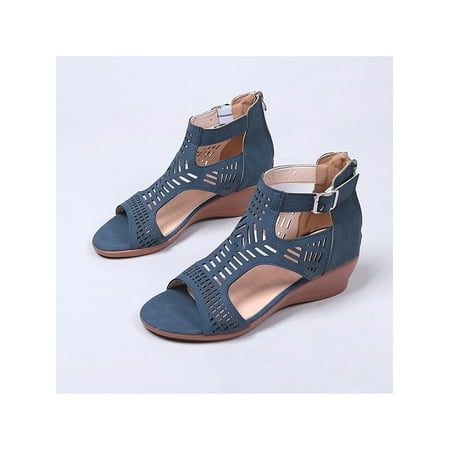 Difumos Women Hollow Wedge Sandals Ankle Buckle Strap Cut Out Peep Toe with Back Zipper
Difumos Women Hollow Wedge Sandals Ankle Buckle Strap Cut Out Peep Toe with Back Zipper