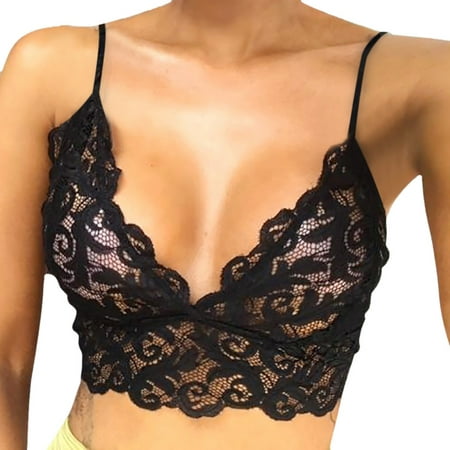 

RPVATI Women Lace Wirefree Floral Longline Bras Plus Size Triangle for Women comfort Deep V Neck Bralettes