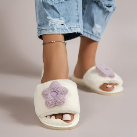 Cathalem Womens Slippers Closed Back Ladies Fashion Solid Color Plush Open Toe Flower Decoration Flat Casual Cotton Slippers Shoes Beige 6
Cathalem Womens Slippers Closed Back Ladies Fashion Solid Color Plush Open Toe Flower Decoration Flat Casual Cotton Slippers Shoes Beige 6