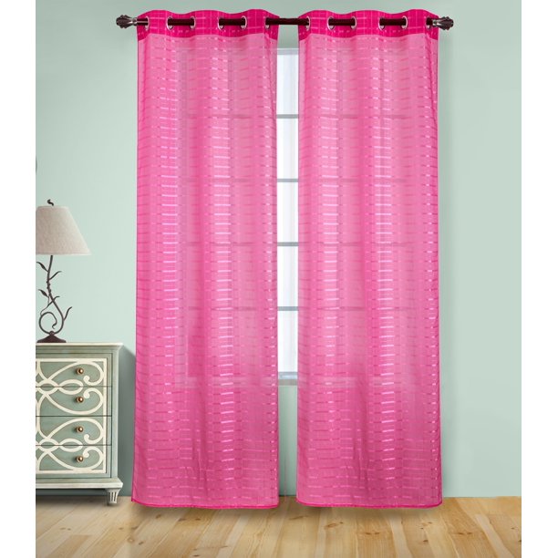 Wanda Box Voile 76 x 84 in. Grommet Curtain Panel Pair, Neon Pink (Set of 2)