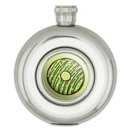 Mint Chocolate Chip Donut Yummy Green Round Stainless Steel 5oz Hip Drink Flask