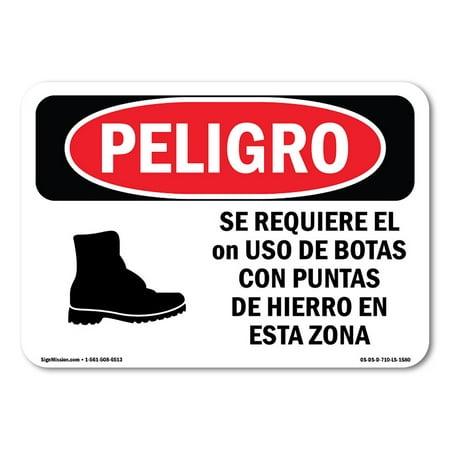 

OSHA Danger Sign - Steel Toe Shoes Required In Area Spanish | Plastic Sign | Protect Your Business Construction Site Shop Area | Made in The USA