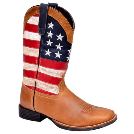 Roper Womens Patriotism Square Toe Boots Mid Calf Low Heel 1-2