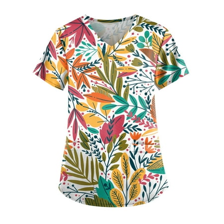 Yubatuo Independence Day Women Plus Size Scrubs Top with Pockets V-Neck Short Sleeve Printed Work Blouse for Women Yellow L 
Yubatuo Independence Day Women Plus Size Scrubs Top with Pockets V-Neck Short Sleeve Printed Work Blouse for Women Yellow L