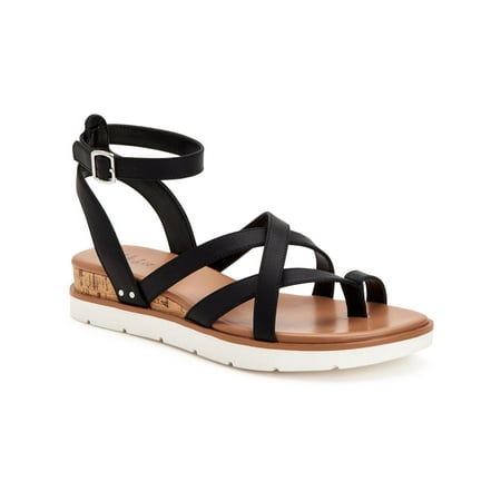 STYLE & COMPANY Womens Black Gladiator Inspired Adjustable Strap Cushioned Darlaa Round Toe Wedge Buckle Sandals 9.5 M