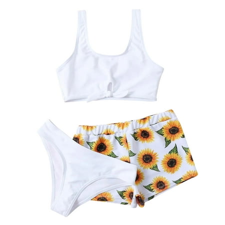 

wofedyo baby girl clothes Floral Swimsuit Summer Print Sunflower Girls Crisscross Three-Piece Cute Girls Swimwear baby clothes