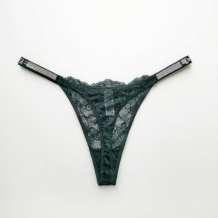 ALSLIAO Women Lace Underwear Fitness T Back G-String Letter Glitter Bling Belt Thong Green XL