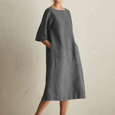 Jsaierl Cotton Linen Dresses Women Summer Casual Short Sleeve Maxi Dress Tunic Solid Color Crewneck Dress Vacation Breezy Dresses 2023
Jsaierl Cotton Linen Dresses Women Summer Casual Short Sleeve Maxi Dress Tunic Solid Color Crewneck Dress Vacation Breezy Dresses 2023